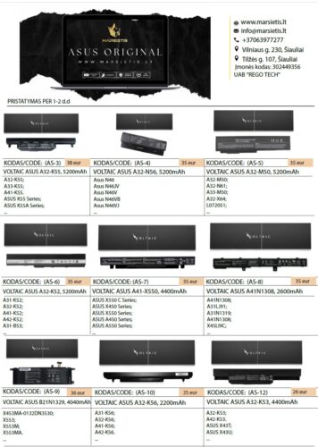 ASUS nešiojamų kompiuterių  baterijos GERIAUSIA KAINA, remontas