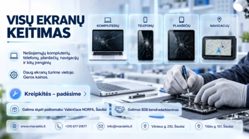 Nešiojamųjų kompiuterių, telefonų ir planšečių ekranų keitimas visoje Lietuvoje